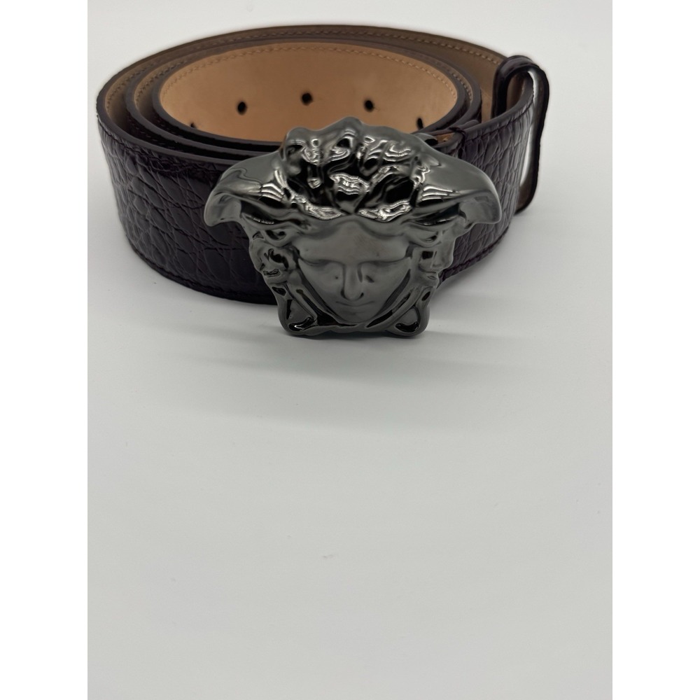 VERSACE‎ Medusa Purple Leather Belt Gunmetal Buckle EU 85 US 34 Italy